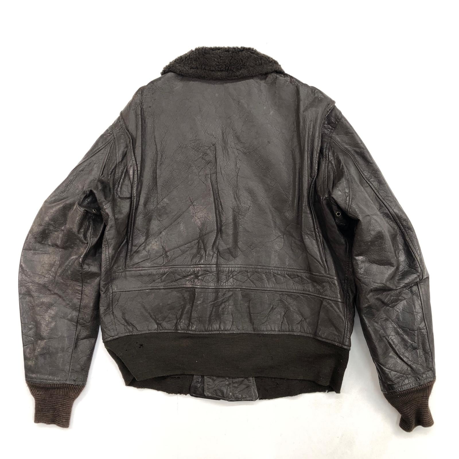 US NAVY 実物 G-1 SIZE46フライトジャケット70s ヴ U.S.NAVY 70年代 G-1 レザージャケット フライトジャケット 黒タグ MIL