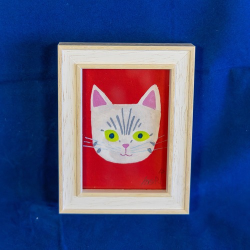 森邦保作品 猫のジクレー版画 （額装込み）F14（サバトラ白イメージ）