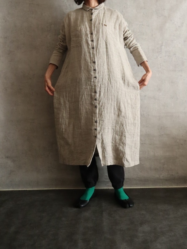 クルミボタンシャツロングワンピース