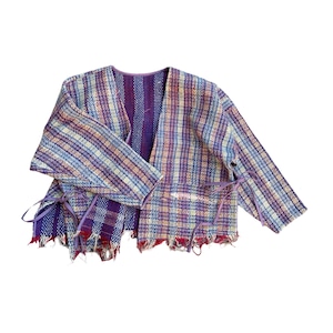 saruche Vintage パキスタングドゥリー 刺子のサイドリボンリバーシブルフリンジジャケット