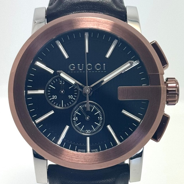 美品】グッチ GUCCI Gクロノ YA101202 101.2 クォーツ 黒 クロノグラフ 