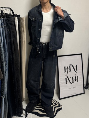【SET】Structured Panel Lined Denim Setup (Dark Blue)