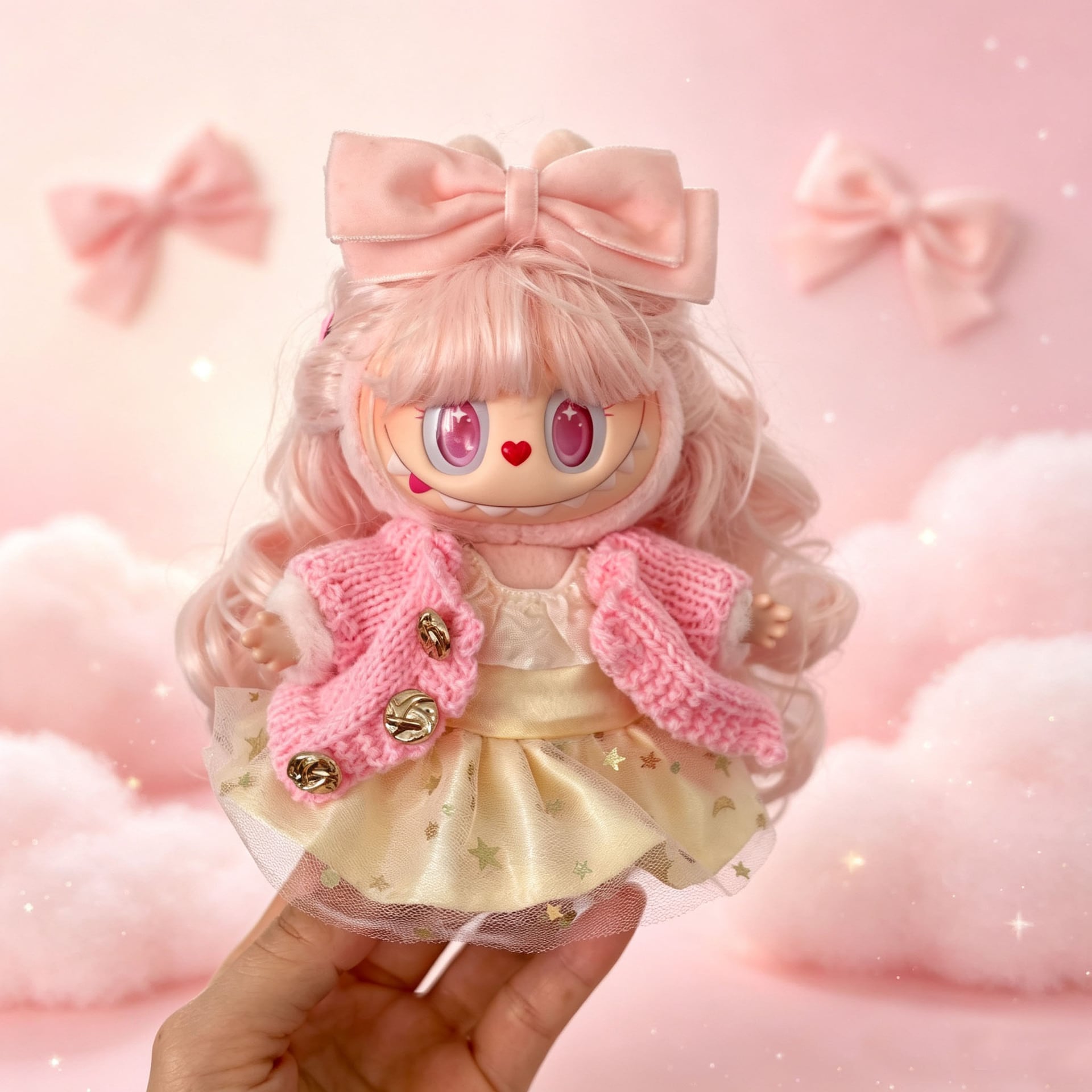 LABUBU 1-3代用 かわいい 星柄チュールワンピース+ヘアアクセサリー+