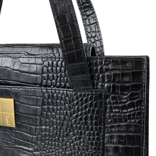 Yves Saint Laurent イヴ・サンローラン ハンドバッグ ブラック YSL レザー クロコ型押し vintage ヴィンテージ オールド 3e2ciz