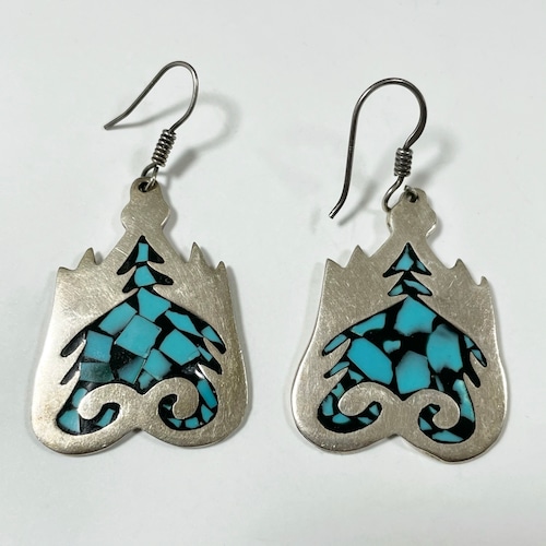 Vintage Inlaid Crushed Turquoise 925 Silver Pirced Earrings Made In Mexico