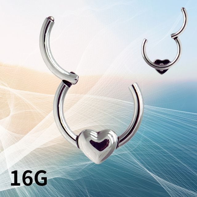 ワンタッチピアス 16G ハート リングピアス クリッカー 金属アレルギー