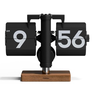 【特価処分】mooasクラシックモダンウッドミニフリップデスククロック(ブラック)、 レトロビンテージアナログデザインオートフリップ時計テーブル時計大容量バッテリー駆動、ホームオフィススクールホテルカフェに最適