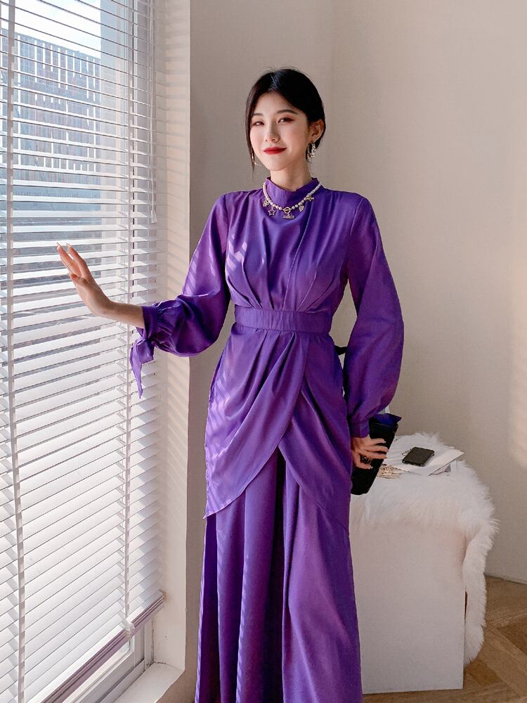 レトロフレンチ パープル ロングワンピース She Is シーイズ パーティードレス フェミニンカジュアル ファッション ブランド 通販