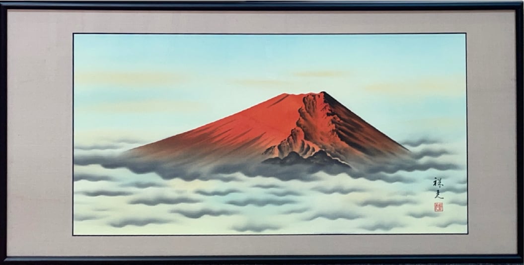 肉質油絵　横　赤富士　額縁入り仕上げ 美術品・アンティーク・コレクション 肉質油絵 横 赤富士 額縁入り仕上げ