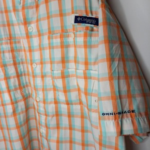 コロンビア　PFGシャツ　ボタンダウン　半袖　チェック　オレンジ　L/G