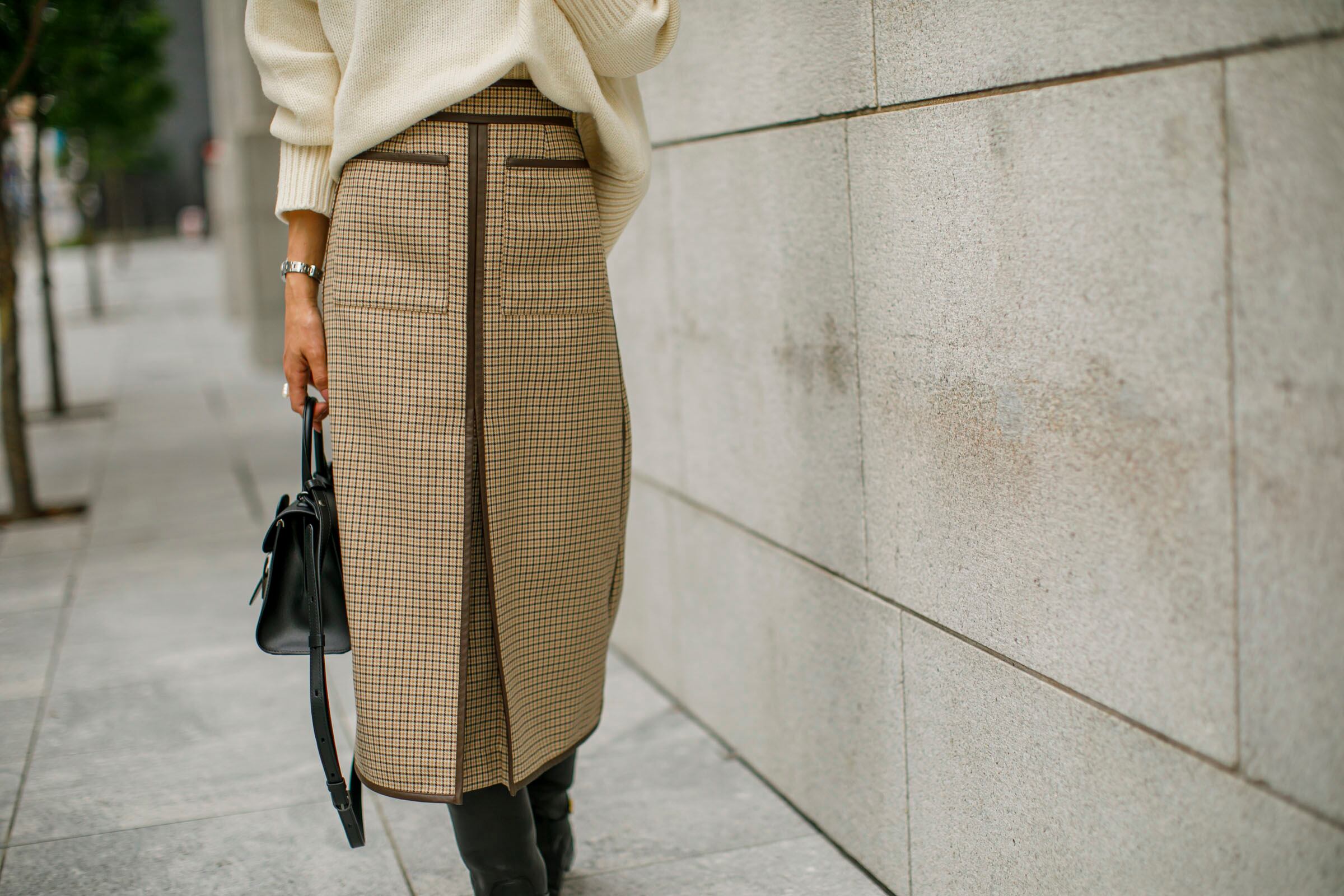 レザーパイピングチェックスカート | Bluelea 