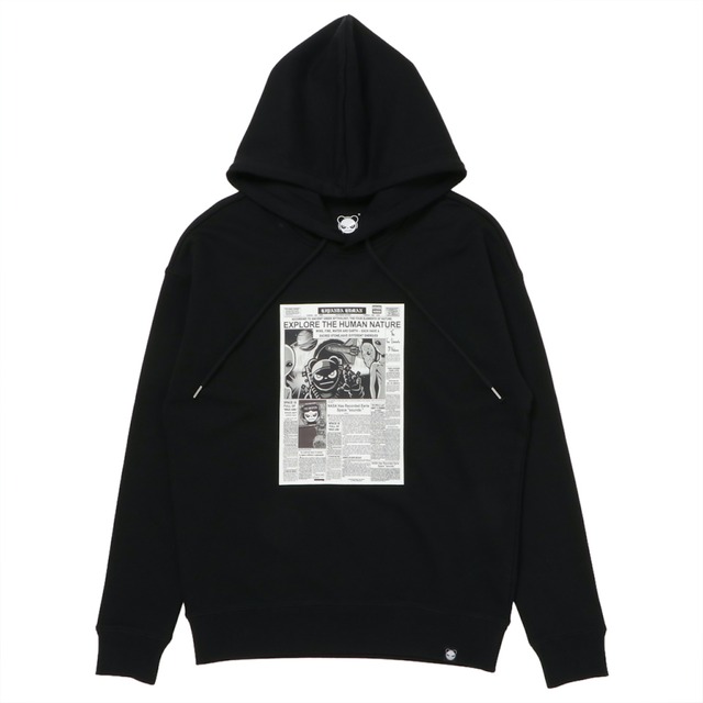 SALE 送料無料【HIPANDA ハイパンダ】メンズ フーディー スウェット MEN'S NEWSPAPER PRINT HOODIE SWEAT SHIRT / BLACK