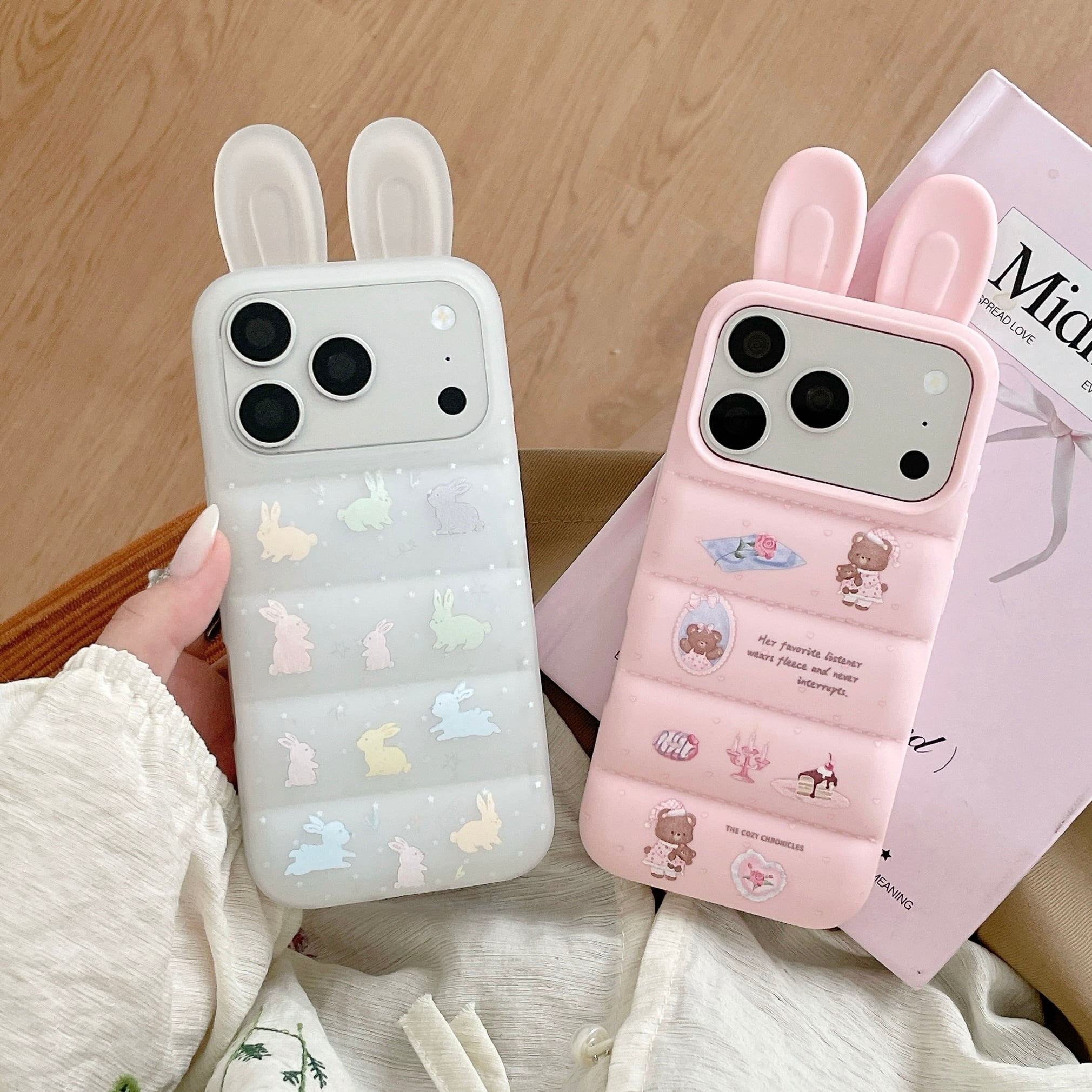 ウサギ耳 iPhone 17 16 15 ケース パフィーデザイン リストストラップ