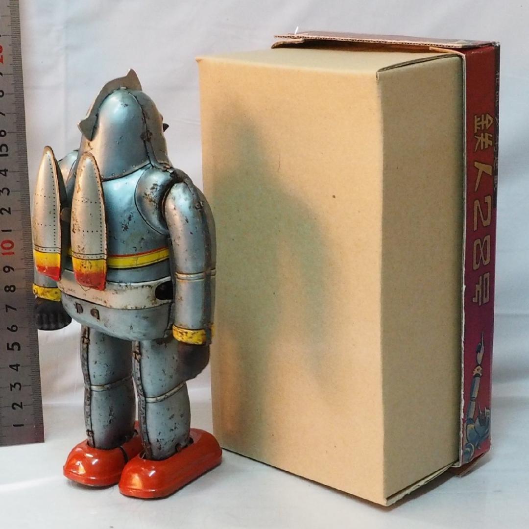 野村【鉄人28号 水色 サビ有 金具欠】当時物ブリキ ロボットTIN 箱は 