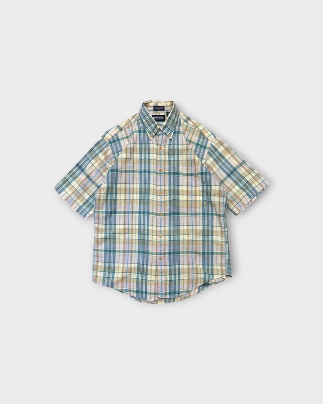 【VINTAGE】1990’s “LANDS’ END” Madras Check Button Down Short Sleeve Shirt MADE IN USA