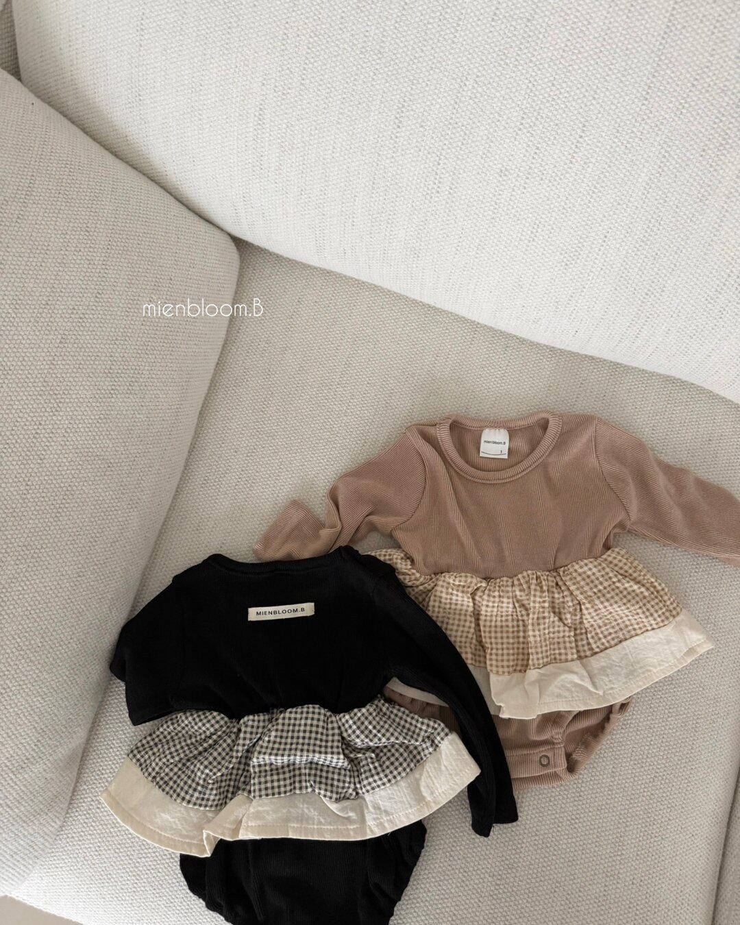 B714【即納】check ribbed rompers