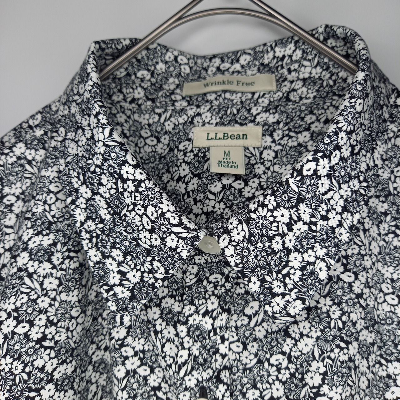 エルエルビーン　防シワ　L/Sシャツ　長袖　花柄　総柄　黒　M