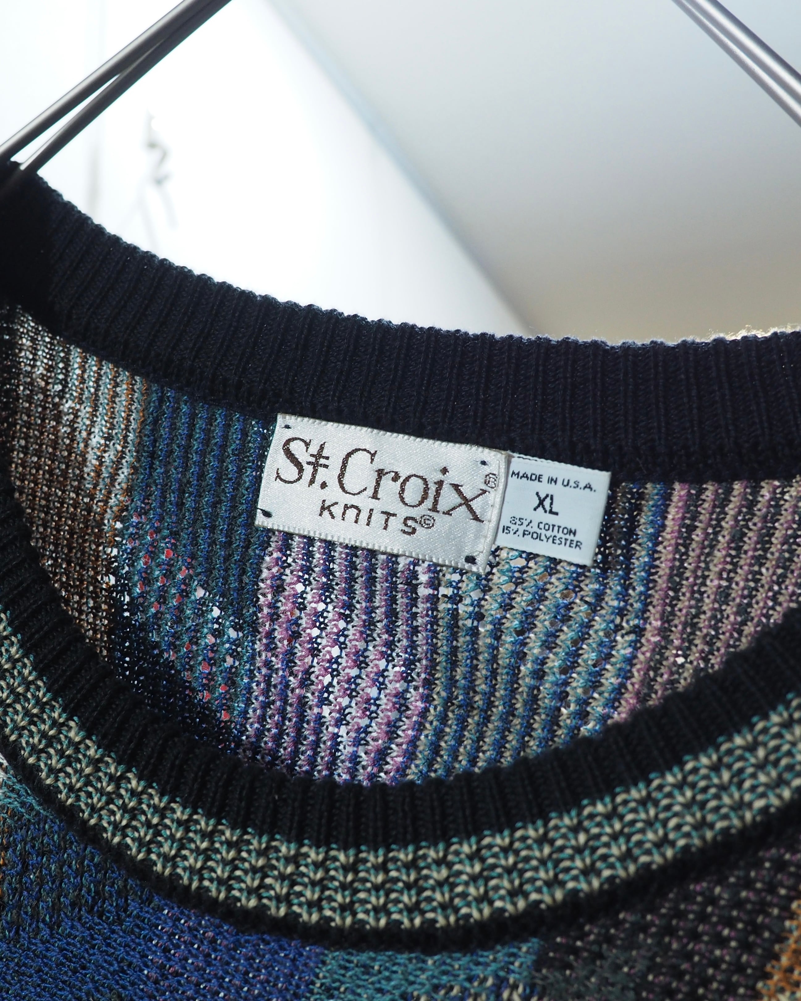 1990s " St.croix - Made in USA " Colorful pastel Block pattern vintage loose knit