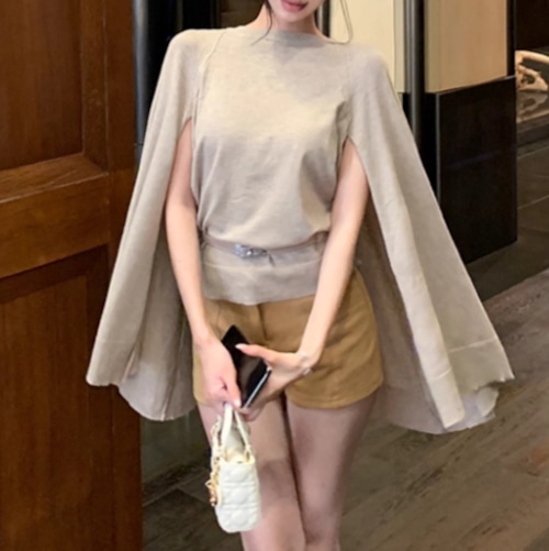 2色／ベルト付きスリットスリーブトップス ・12346