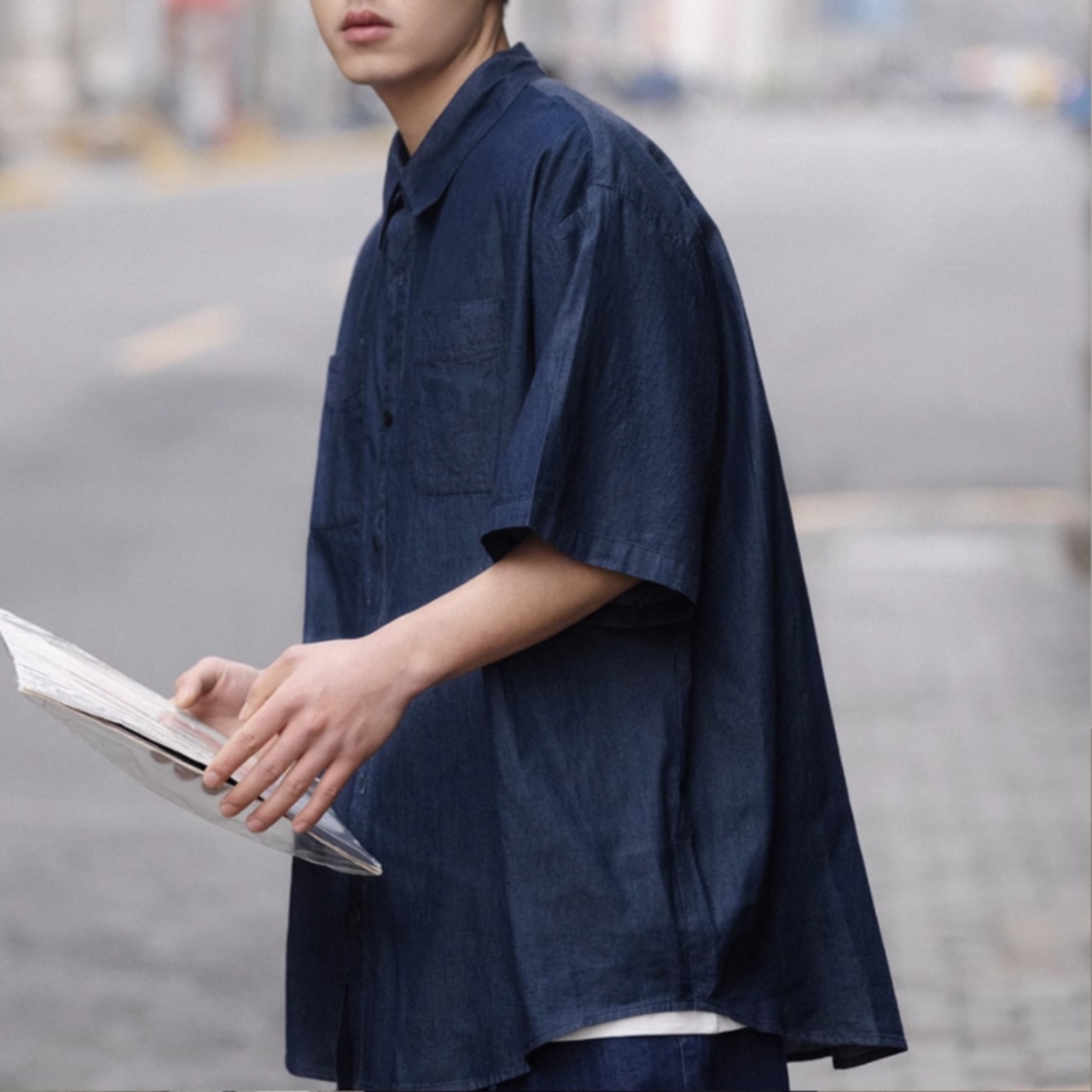 薄デニム半袖サマーワークシャツ　0721