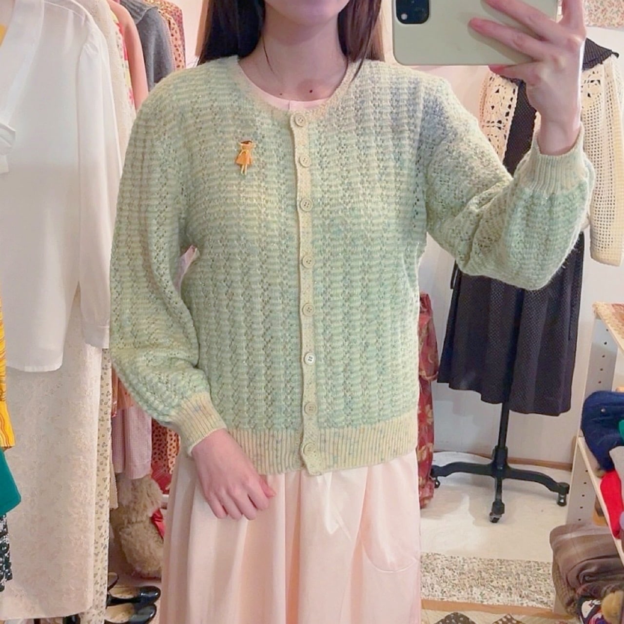 light green lame knit cardigan