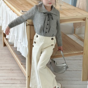 秋リボン付きリブカーディガン