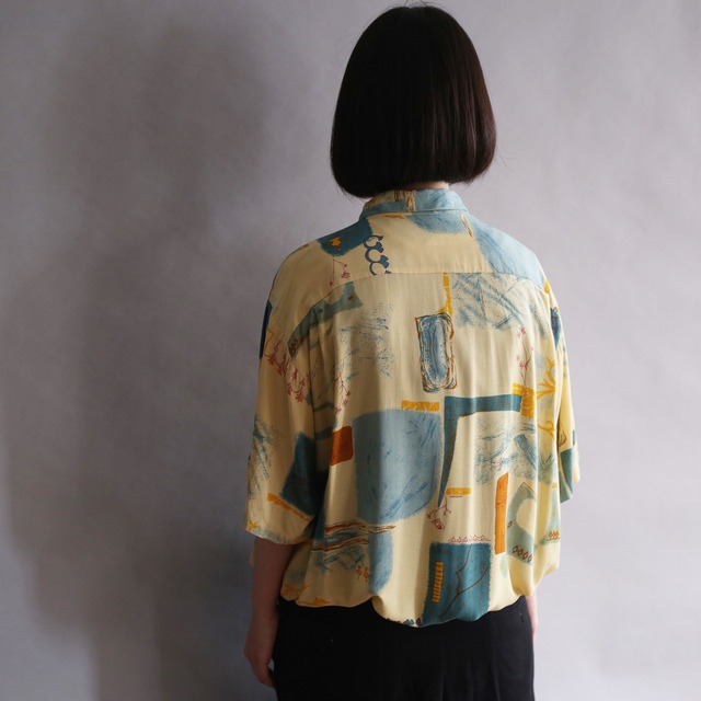 flower and art pattern h/s rayon shirt