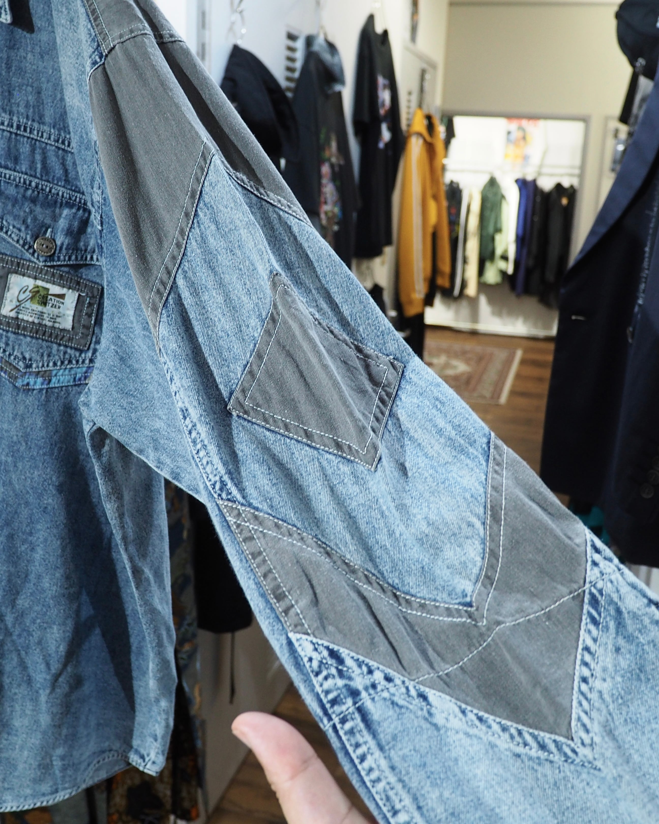 1990s Switching Panel × Camouflage pattern vintage loose Denim shirt