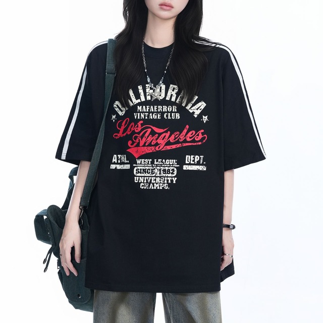 カリフォルニアレタリングカレッジルーズTシャツ 2col   R00438