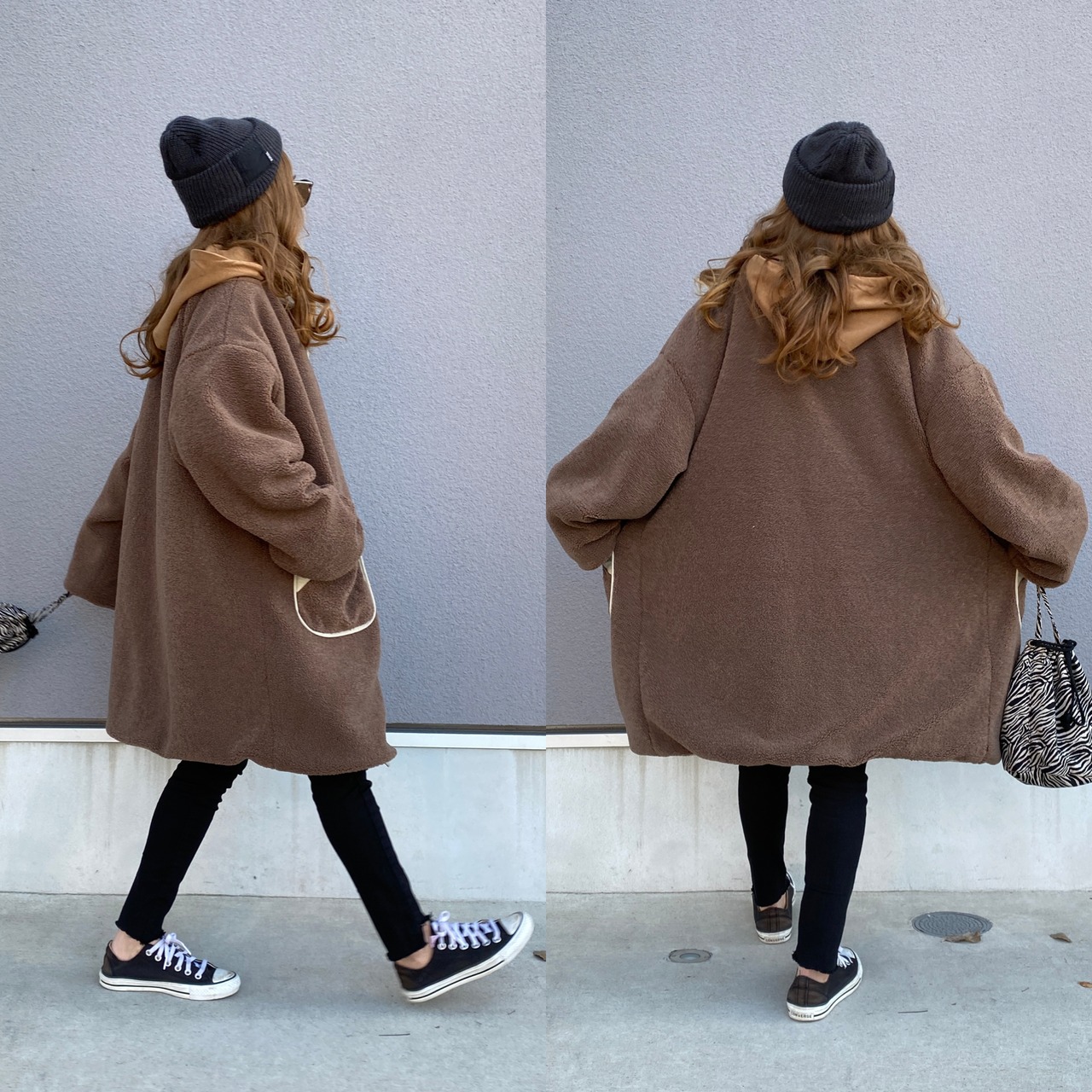 2way多機能ソフトリバーシブルボアouterlongホワイト×ブラウン