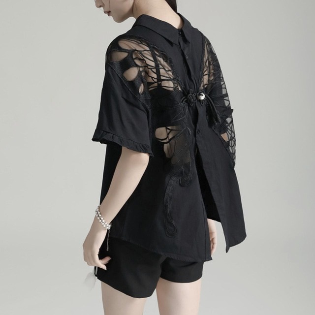 Sheer butterfly 2way shirt【2color】 C1067