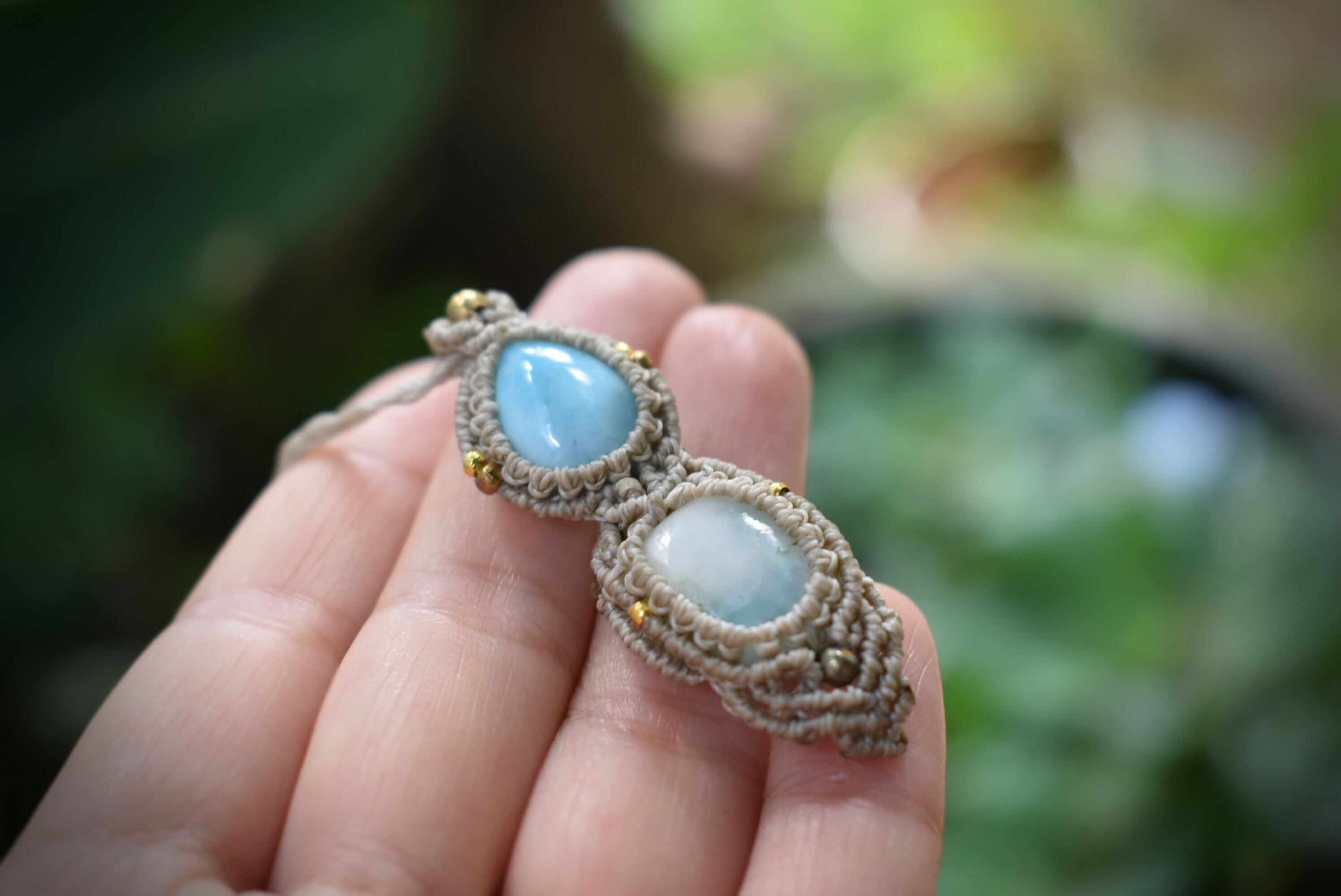 爽やかブルー★ダブルラリマー★マクラメペンダント