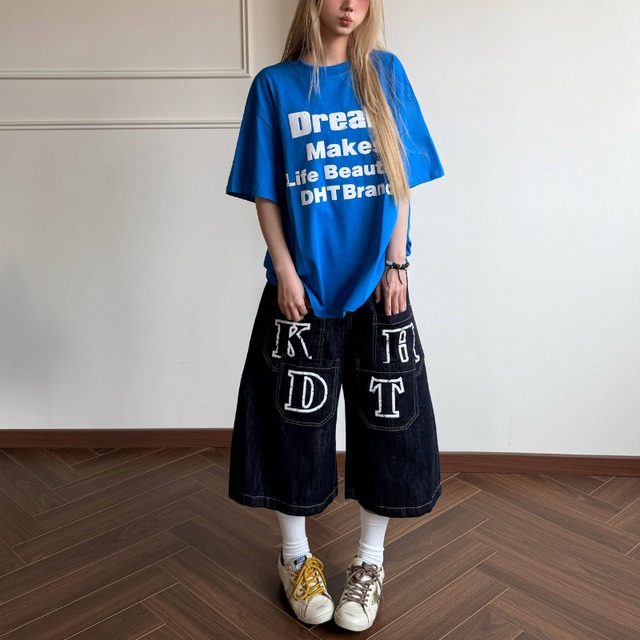 pocket English lettering cropped denim　ポケット英字クロップドデニム　J1910