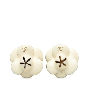 シャネル ココマーク カメリア イヤリング 02P ホワイト ゴールド メッキ エナメル レディース CHANEL 中古