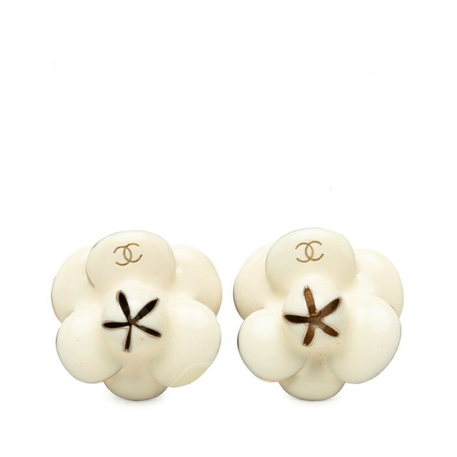 シャネル ココマーク カメリア イヤリング 02P ホワイト ゴールド メッキ エナメル レディース CHANEL 中古