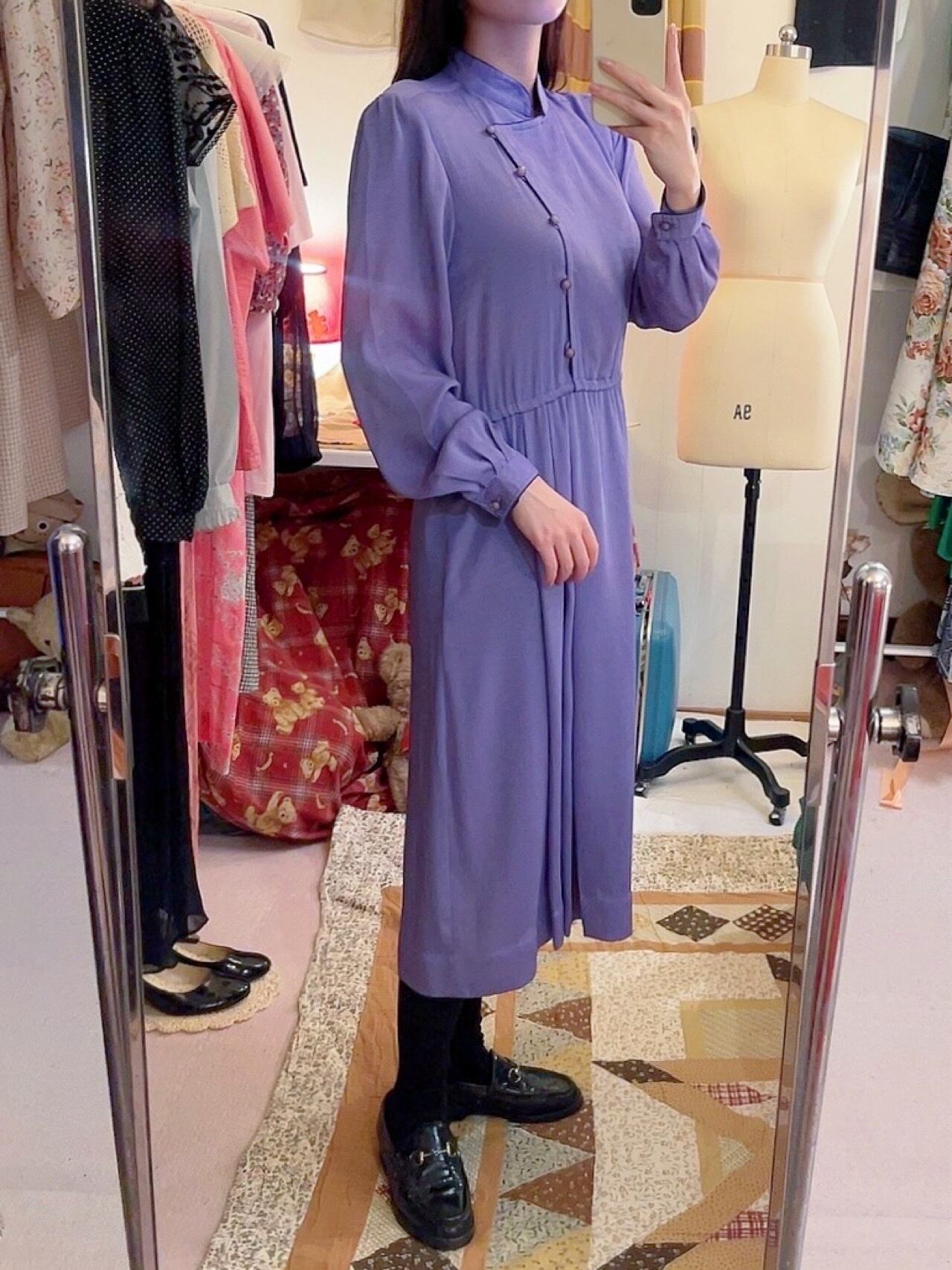 purple asymmetry button one-piece