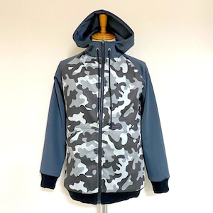 Camouflage Print Jersey Zip-Up Parka　Gray