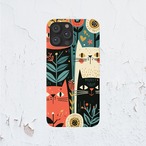 受注生産 iPhoneケース 猫と花の民芸パターン｜猫モチーフ FMSY021C