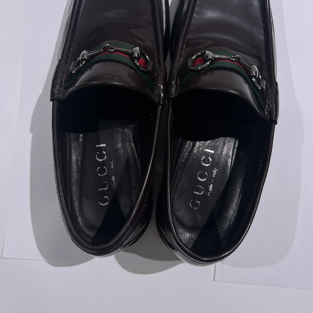 GUCCI グッチ パテントレザー シェリーライン ホースビット ローファー 43E/ダークブラウン系/メンズ