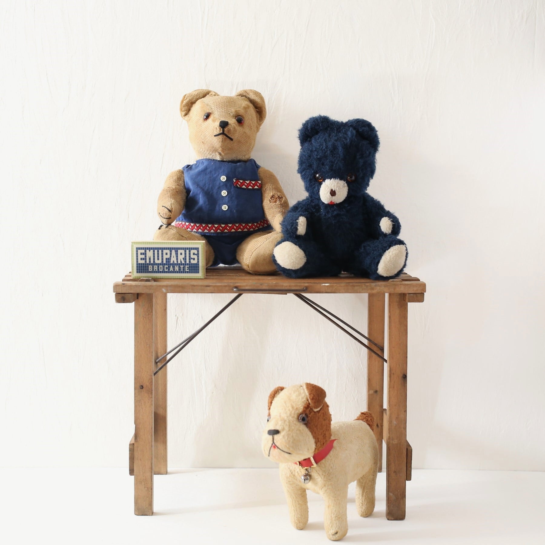 フランス アンティーク ヴィンテージ ネイビーの小さなテディベア 約