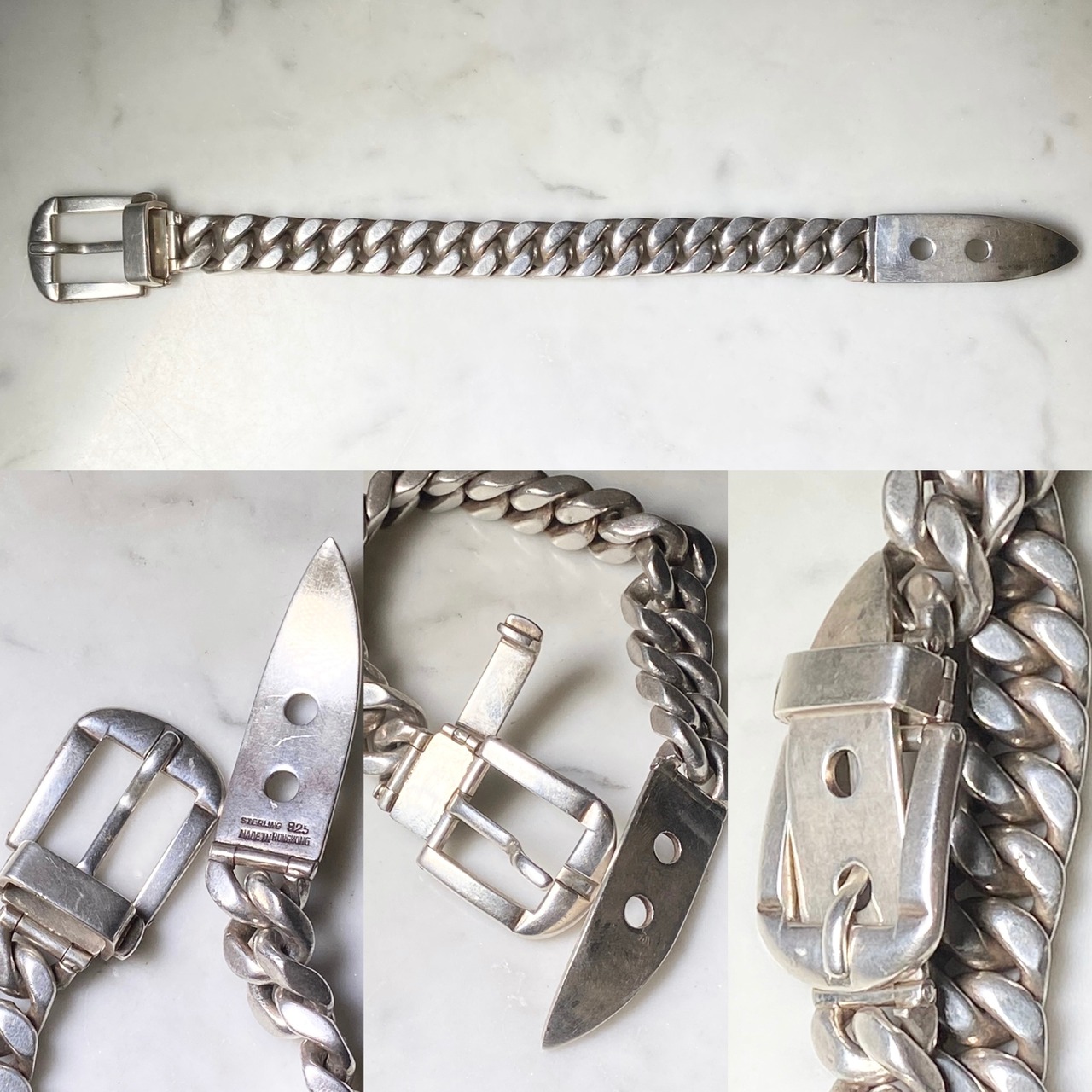 vintage super heavy gauge silver “Buckle” bracelet