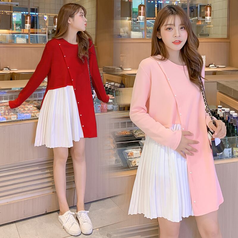 【新作】【送料無料】 80＃マタニティ服春秋コットンスウィートファッション長袖ルーズスタイリッシュドレス妊婦ニットドレス ロング 大人ガーリー キュート カジュアル スプリング 春物 オータム 秋物 AL expec344422030373