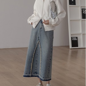 fringe slit denim skirt