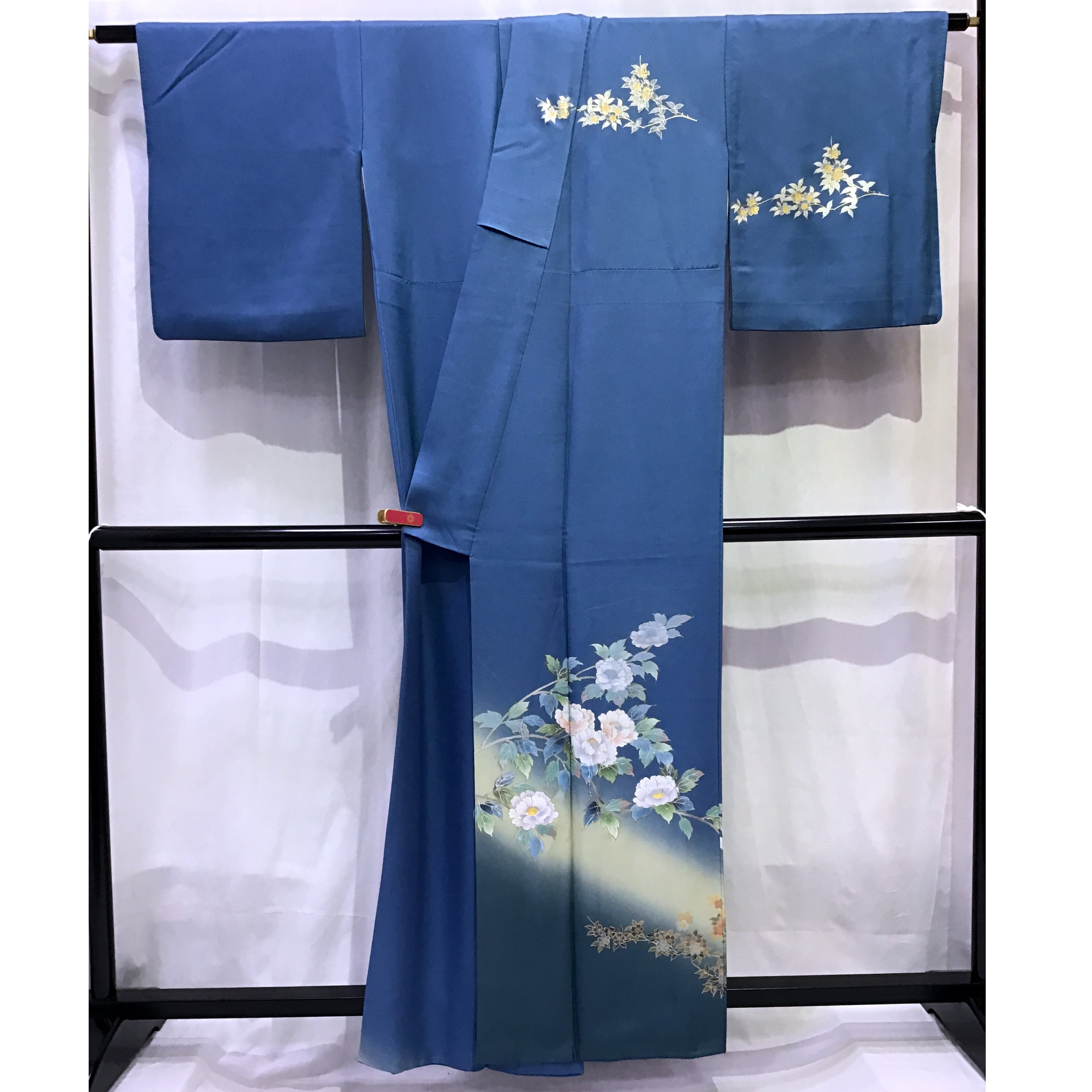 専用です☆正絹　ブルーの着物単品 正絹・訪問着・青地・花・着物・No.200701-0753・梱包サイズ60