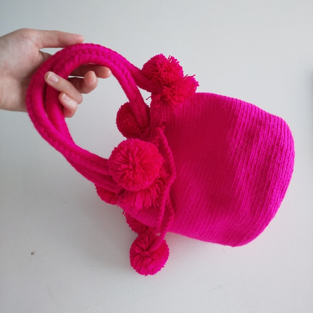Handmade pom poms bag -pink No.1-