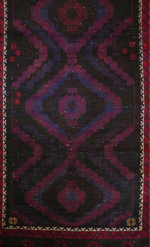 No.107 大型トライバルラグ バルーチ族(253×116cm) ヴィンテージ 絨毯 黒