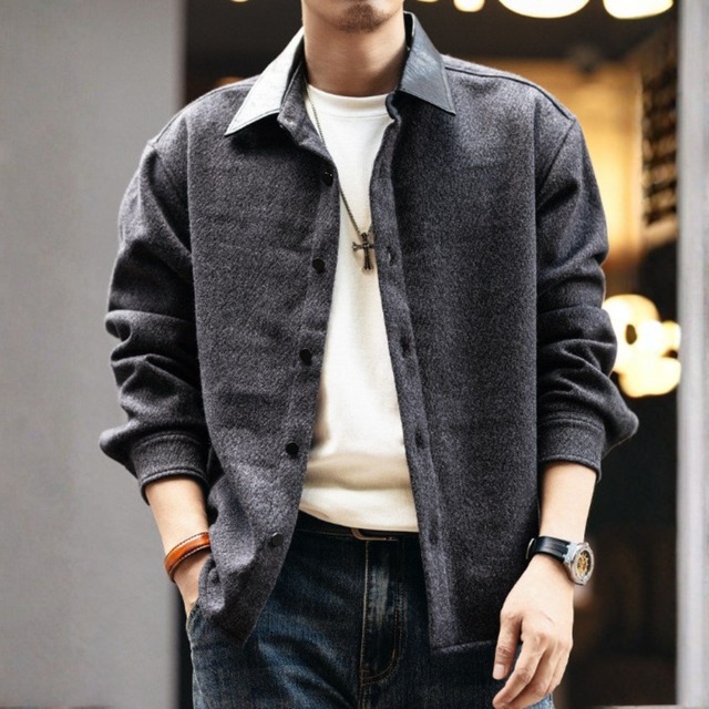 Leather lapel collar vintage jacket