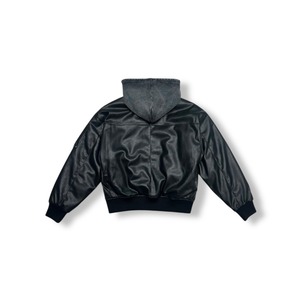 LAST NEST / hooded faux leather flight jacket