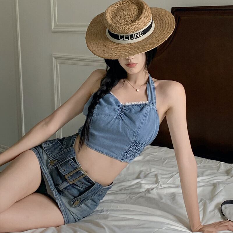 スタンダードレーストップス スカート ショートレッドサマー レトロ ストリート 夏物 ガールズファッション18954624193