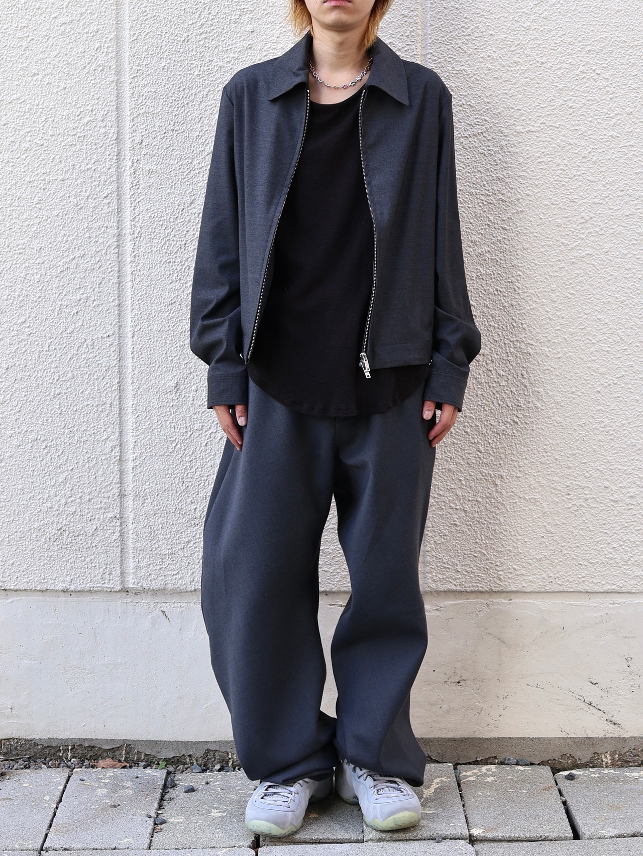 【+(plūs)】double zip minimal jacket/dark grey